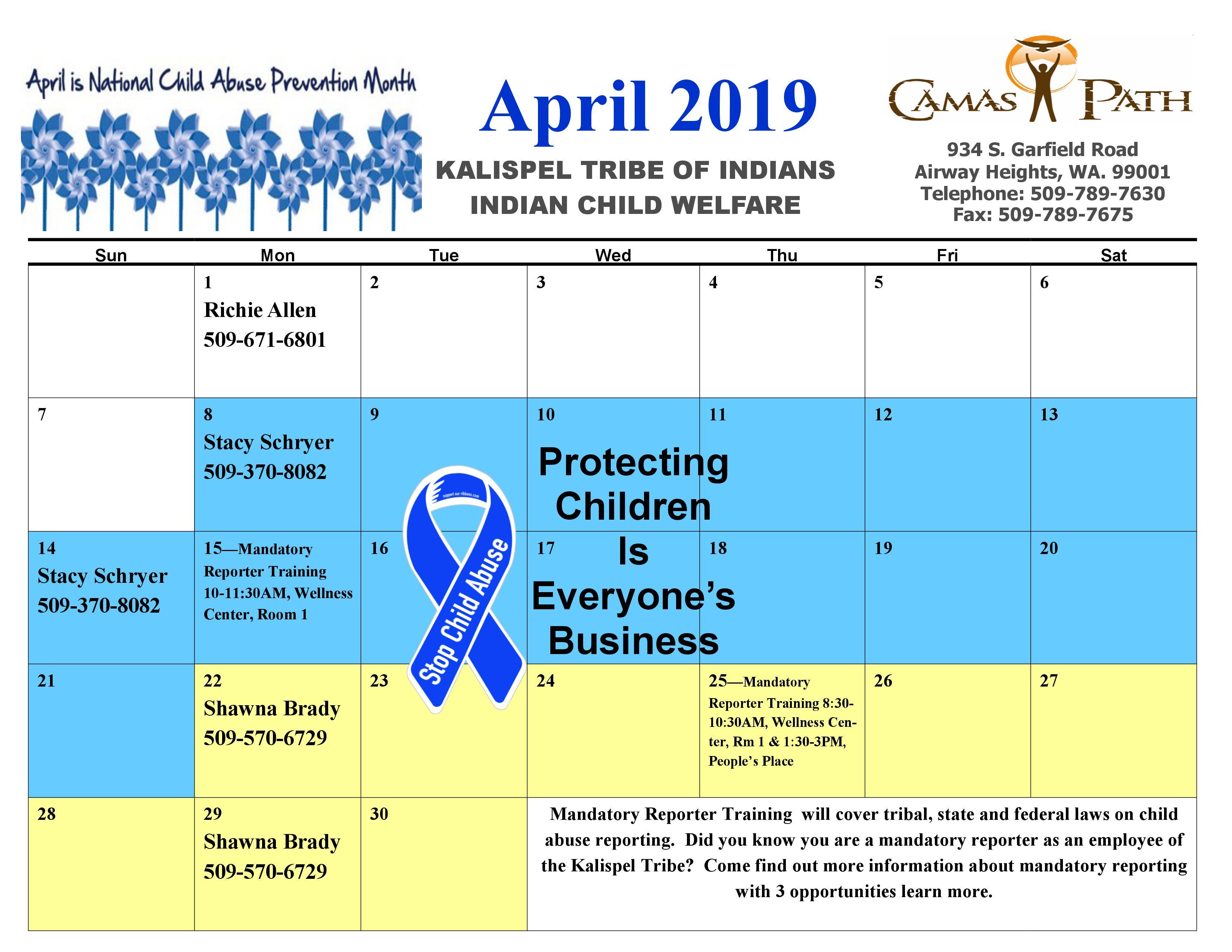 April Icw On Call Calendar